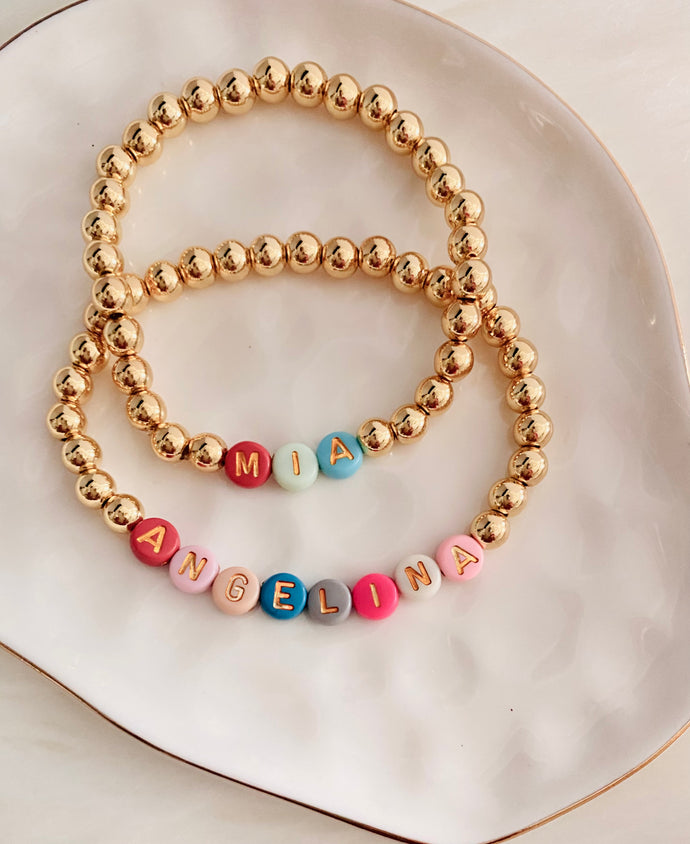 Custom Name Bracelets in Colored Letter Beads